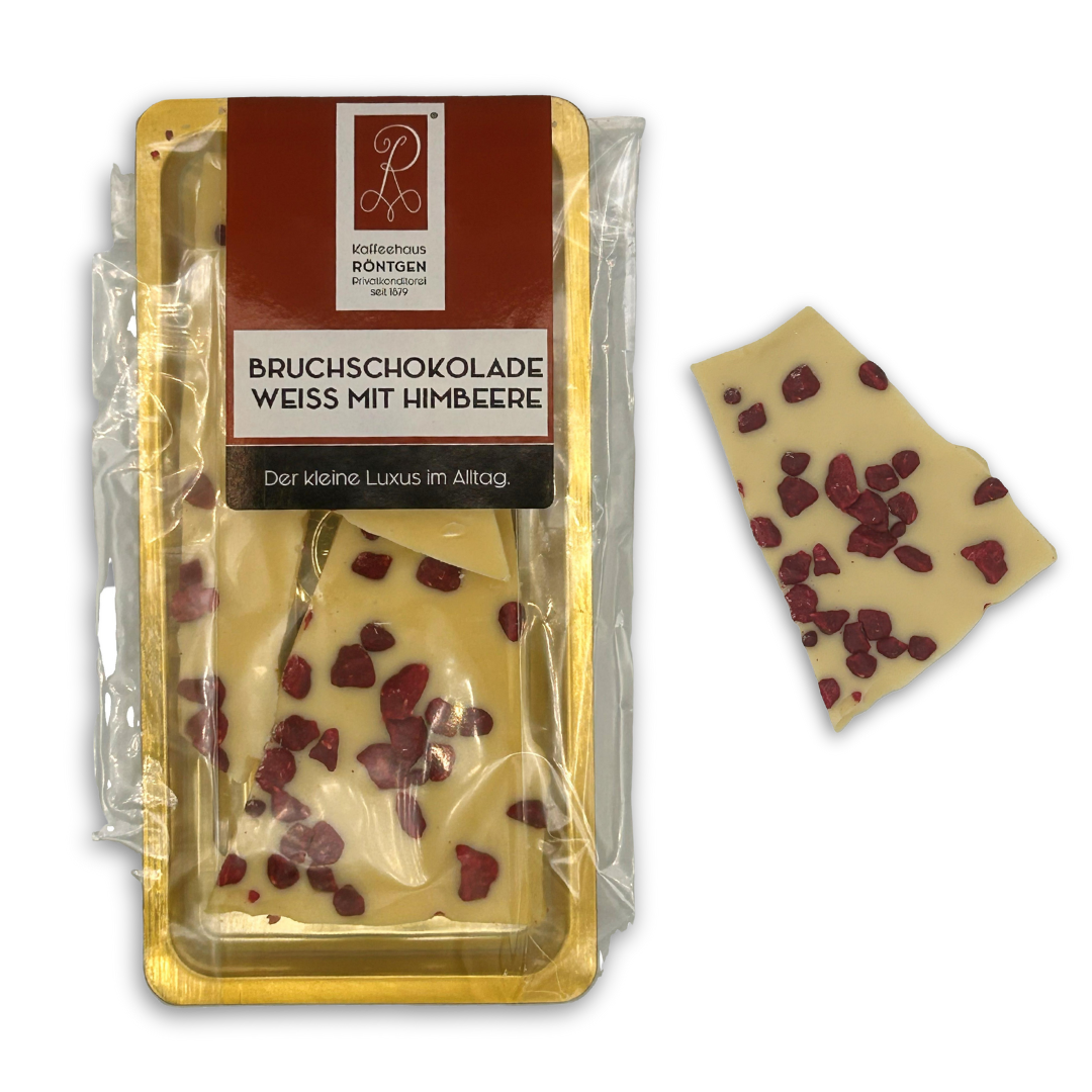 Weiße Bruchschokolade mit Himbeeren