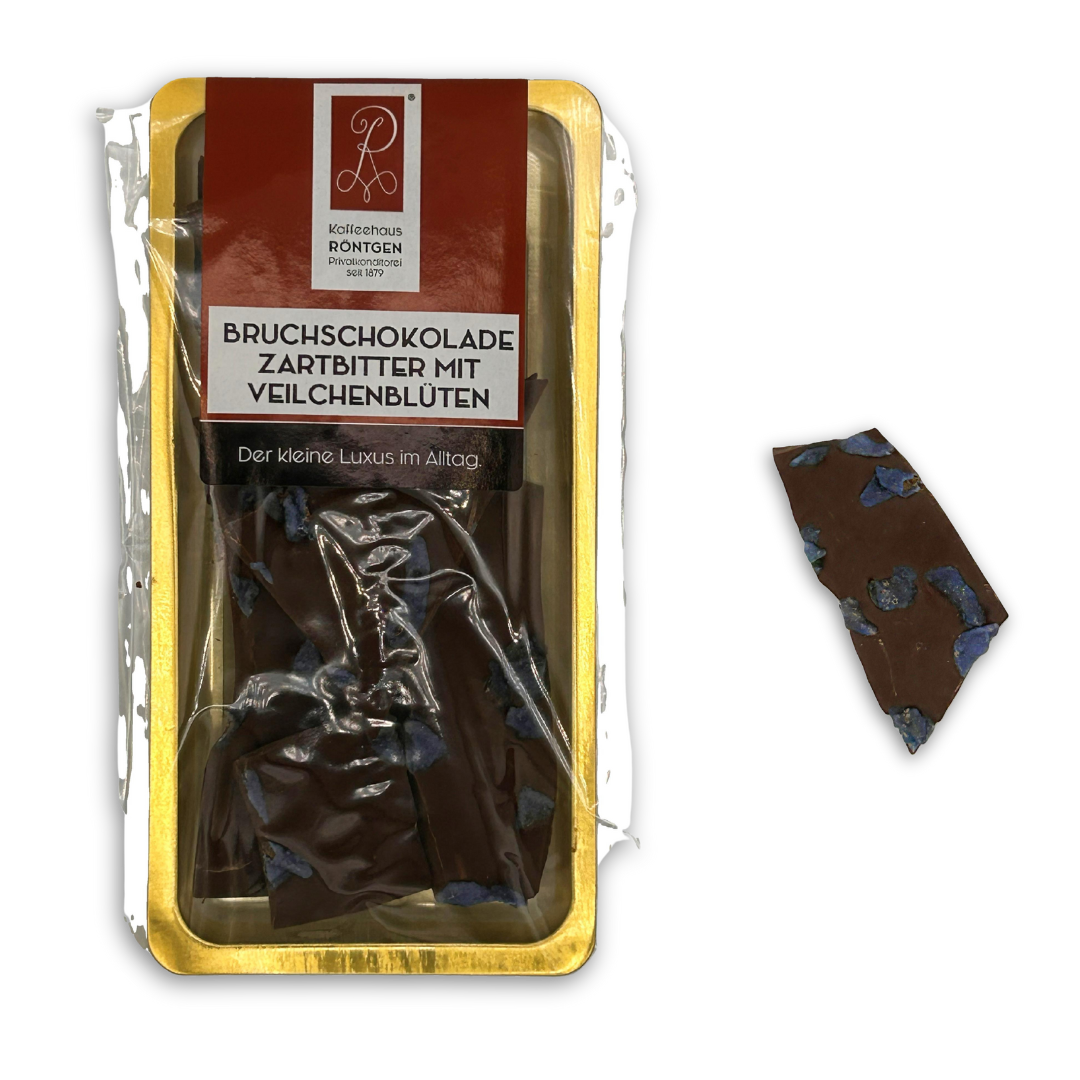 Zartbitterbruchschokolade mit Veilchenblüten